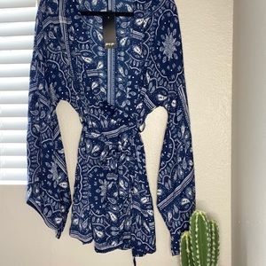 Blue Wide Wrap Print Dress